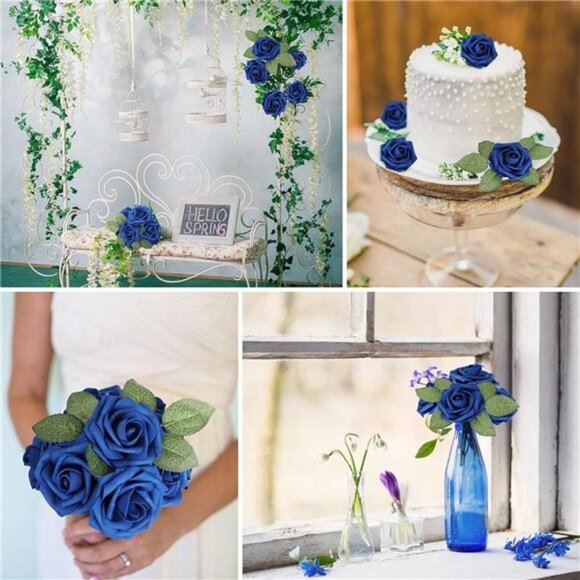 Artificial Flower Royal Blue Rose 25pcs Real Looking Fake Roses w/Stem for DIY - Picture 4 of 6